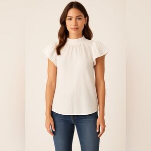 Joe’s White Textured Flutter Sleeve Blouse | Size M | Excellent